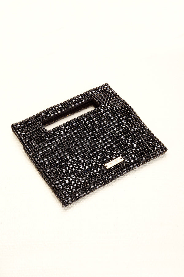 LUCINDA NANO RHINESTONE CLUTCH - BLACK