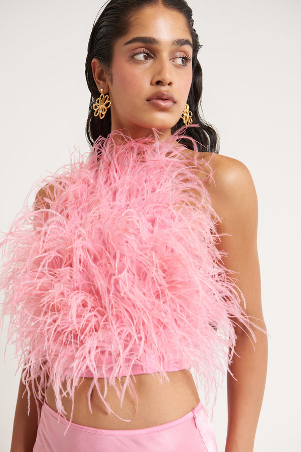 JOEY FEATHER TOP - SHELL PINK